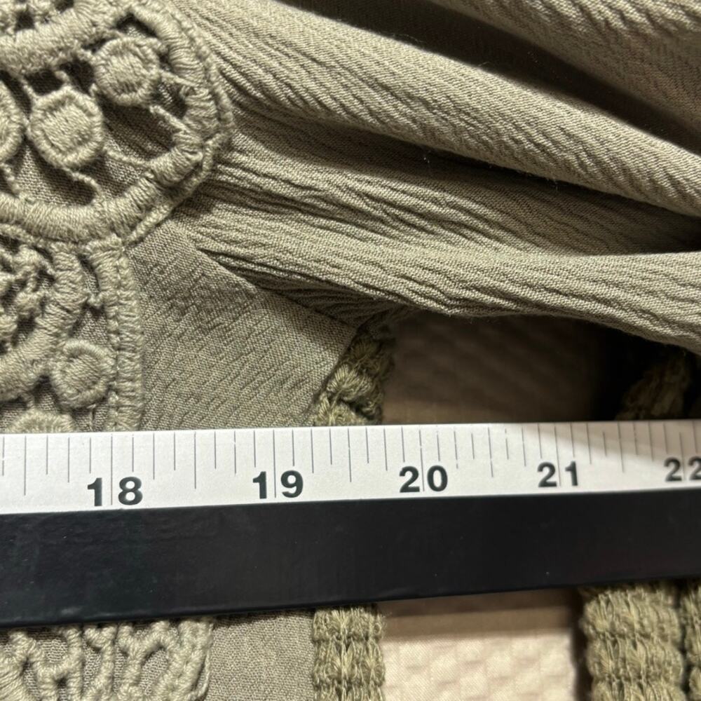 Miss Me Small Olive Green Sage Crochet Lace Boho Peasant Top Bell Sleeve - Picture 6 of 8